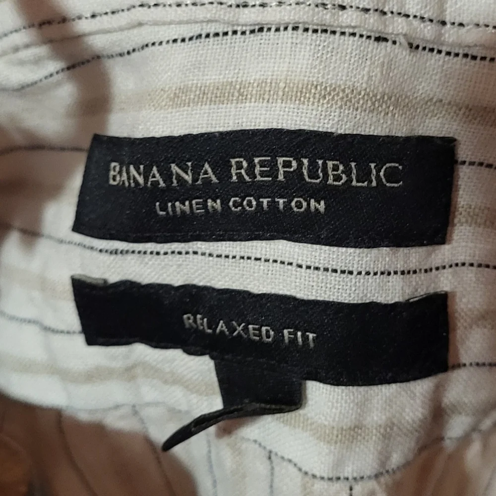 Banana Republic Relaxed Fit  Linen Blend Short Sleeve Button Shirt Cream Size XL